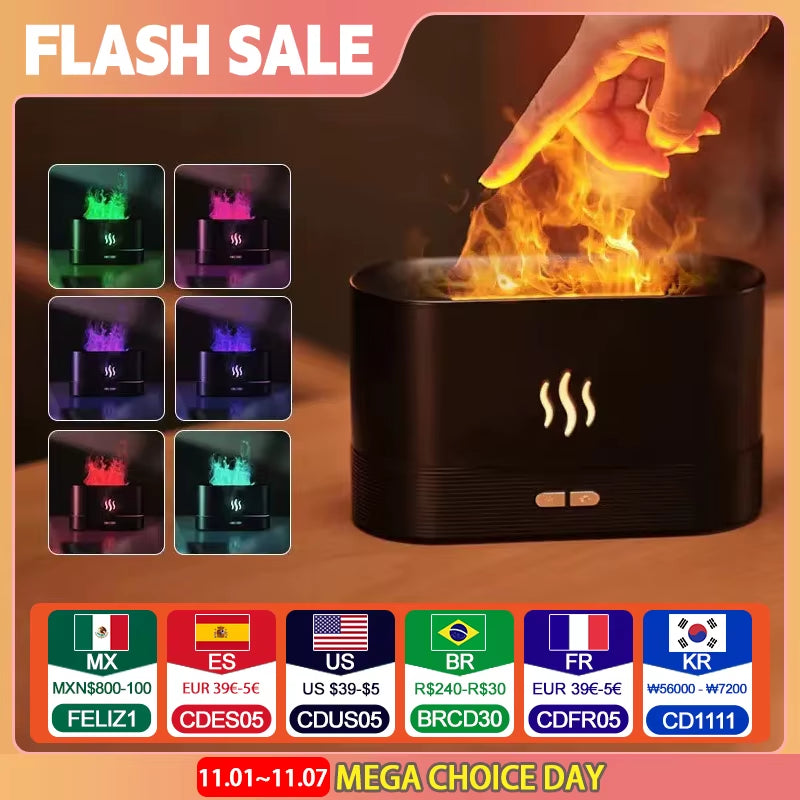 Perfume Humidifier Ultrasonic Air Humidifier with LED Lighting Simulation Colorful Flame Fragrance Machine