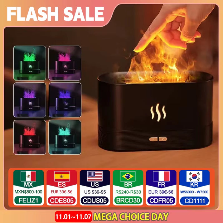 Perfume Humidifier Ultrasonic Air Humidifier with LED Lighting Simulation Colorful Flame Fragrance Machine
